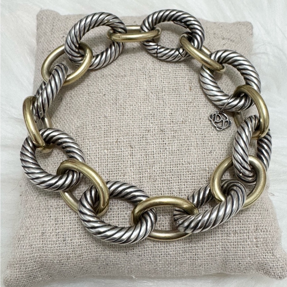 David Yurman XL Oval Link .925 18K Gold Cable Link Bracelet - Picture 2 of 10